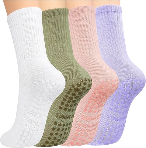 Pilates Yoga Socks with Grips for Women - Crew Length Ballet Barre Socks - Sticky Workout Hospital Socks in Saudi Arabia