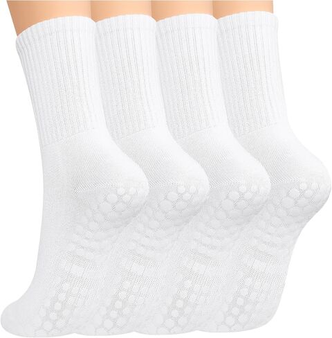Pilates Yoga Socks with Grips for Women - Crew Length Ballet Barre Socks - Sticky Workout Hospital Socks in Saudi Arabia
