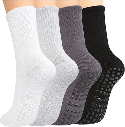 Pilates Yoga Socks with Grips for Women - Crew Length Ballet Barre Socks - Sticky Workout Hospital Socks in Saudi Arabia