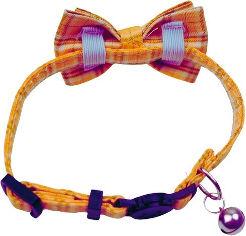 2 Pack Breakaway Cat Collars, Girl Boy Pet Kitten Collar with Bell, Removable Bow & Bandana, Plaid Pattern, and Safety Buckle (Adjustable 7.9"- 11", Yellow) in Saudi Arabia