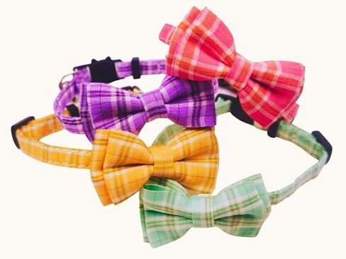 2 Pack Breakaway Cat Collars, Girl Boy Pet Kitten Collar with Bell, Removable Bow & Bandana, Plaid Pattern, and Safety Buckle (Adjustable 7.9"- 11", Yellow) in Saudi Arabia