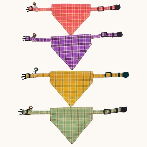 2 Pack Breakaway Cat Collars, Girl Boy Pet Kitten Collar with Bell, Removable Bow & Bandana, Plaid Pattern, and Safety Buckle (Adjustable 7.9"- 11", Yellow) in Saudi Arabia
