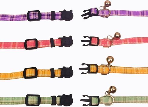 2 Pack Breakaway Cat Collars, Girl Boy Pet Kitten Collar with Bell, Removable Bow & Bandana, Plaid Pattern, and Safety Buckle (Adjustable 7.9"- 11", Yellow) in Saudi Arabia