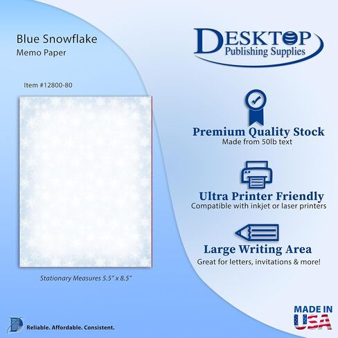Blue Snowflakes Christmas Stationery Memo Paper - 80 Sheets of Half Sized (5 1/2" x 8 1/2") Christmas Letterhead for Winter & Holiday Events in Saudi Arabia