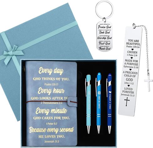 7 Pcs Mother's Day Gifts Christian Gifts for Women Men Prayer Journal Thank You Gift for Coworker Teacher Graduation Bible Keychain Bookmark Religious Journal Ballpoint Pen with Box(Teal) in Saudi Arabia