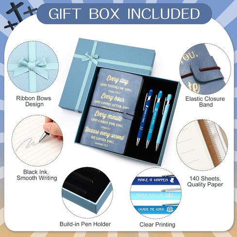 7 Pcs Mother's Day Gifts Christian Gifts for Women Men Prayer Journal Thank You Gift for Coworker Teacher Graduation Bible Keychain Bookmark Religious Journal Ballpoint Pen with Box(Teal) in Saudi Arabia