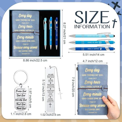 7 Pcs Mother's Day Gifts Christian Gifts for Women Men Prayer Journal Thank You Gift for Coworker Teacher Graduation Bible Keychain Bookmark Religious Journal Ballpoint Pen with Box(Teal) in Saudi Arabia