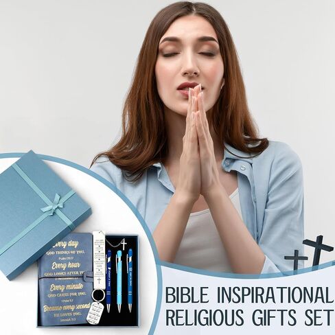 7 Pcs Mother's Day Gifts Christian Gifts for Women Men Prayer Journal Thank You Gift for Coworker Teacher Graduation Bible Keychain Bookmark Religious Journal Ballpoint Pen with Box(Teal) in Saudi Arabia