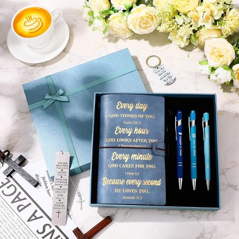 7 Pcs Mother's Day Gifts Christian Gifts for Women Men Prayer Journal Thank You Gift for Coworker Teacher Graduation Bible Keychain Bookmark Religious Journal Ballpoint Pen with Box(Teal) in Saudi Arabia