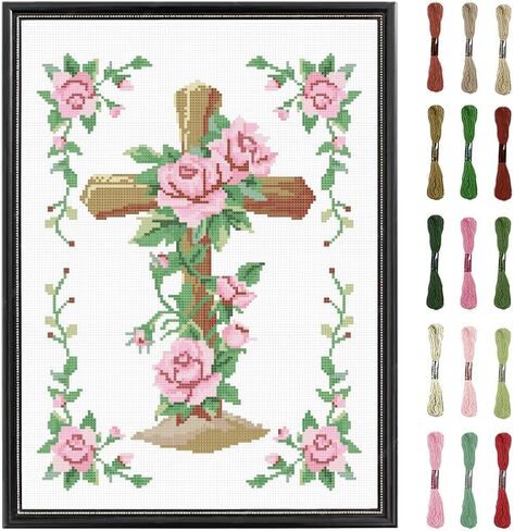 FREEBLOSS Flamingo Cross Stitch Kit Cross Stitch Starter Kit for Adults with Instructions 13 * 17'' Pure Cotton Cloth Cross Stitch for Beginnrs Cross stitch Wall Hanging No Frame in Saudi Arabia