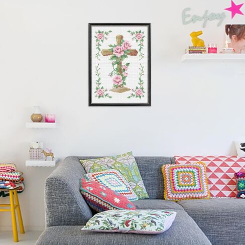 FREEBLOSS Flamingo Cross Stitch Kit Cross Stitch Starter Kit for Adults with Instructions 13 * 17'' Pure Cotton Cloth Cross Stitch for Beginnrs Cross stitch Wall Hanging No Frame in Saudi Arabia