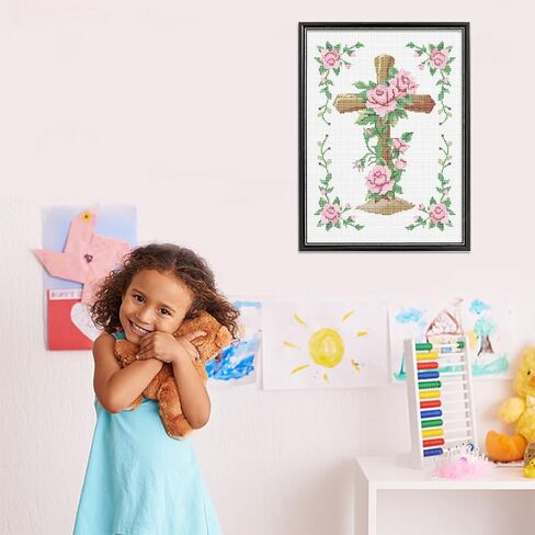FREEBLOSS Flamingo Cross Stitch Kit Cross Stitch Starter Kit for Adults with Instructions 13 * 17'' Pure Cotton Cloth Cross Stitch for Beginnrs Cross stitch Wall Hanging No Frame in Saudi Arabia