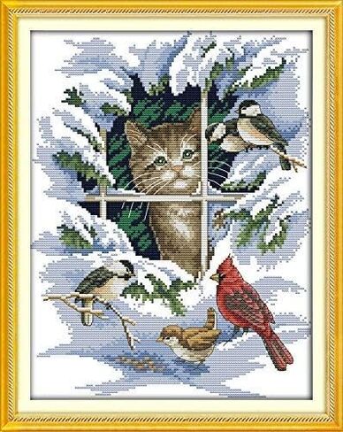 Happy Forever Cross Stitch Kits 11CT Stamped Patterns for Kids and Adults, Preprinted Embroidery kit for Beginner, Animals 7 (D120 Art of Hummingbirds, Size 12''x23'') in Saudi Arabia