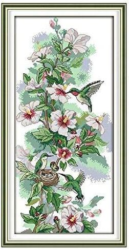 Happy Forever Cross Stitch Kits 11CT Stamped Patterns for Kids and Adults, Preprinted Embroidery kit for Beginner, Animals 7 (D120 Art of Hummingbirds, Size 12''x23'') in Saudi Arabia