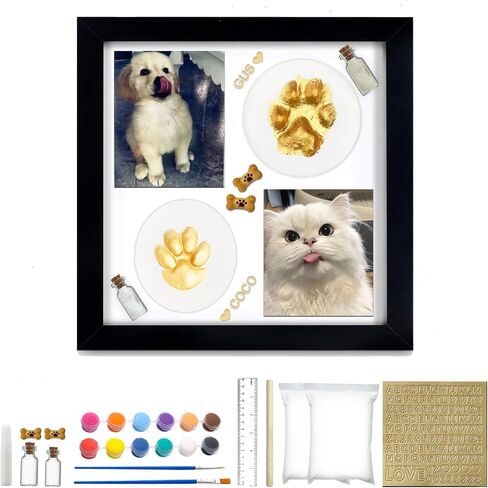 Dog or Cat Paw Print Imprint Kit, Pet Paw Print Kit with 12 Colors Paint, 4 Trinkets, 2 Clays Packs & Sticker, Premium Wooden Picture Frame, Keepsake for Pets, Perfect Gifts for Pet Lovers, Black in Saudi Arabia