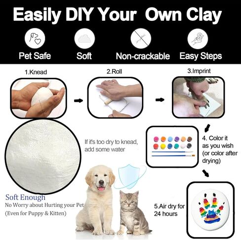 Dog or Cat Paw Print Imprint Kit, Pet Paw Print Kit with 12 Colors Paint, 4 Trinkets, 2 Clays Packs & Sticker, Premium Wooden Picture Frame, Keepsake for Pets, Perfect Gifts for Pet Lovers, Black in Saudi Arabia