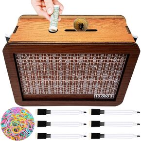 10000 Savings Challenge Box,Wooden Saver Money Box,Alcancias De Dinero para Adultos,Digital Piggy Bank,for 1000,5000,10000 Cash Money Saving Box,Money Bank with Counter and Dry Erase Pen