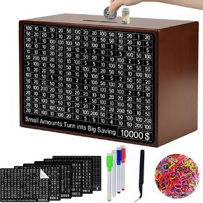 10000 Savings Challenge Box Wooden Money Saving Box 10,000 Dollar Cash Box Kakeibo Money Box Coin Digital Piggy Bank Cash Vault Bank 10k Smash, Caja De Ahorros 10000（Brown 9.1 x 6.7 x 3.2 Inches） in Kuwait