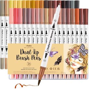 Ohuhu Skin Tone Markers 36 Colors: Dual Tip Brush and Fineliner Markers for Adult Coloring Water Based Art Skintone Marker Pens Set for Portrait Drawing Lettering Writing Calligraphy Journaling - Maui