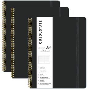 Spiral Notebook 8.5" x 11", A4 Lined Black Hardcover College Ruled Notebook for Work, 120 Pages 100GSM Large Thick Spiral Writing Journal for Women & Men