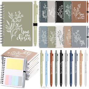 Janlaugh 10 Sets Christmas Inspirational Notebooks with Sticky Notes Ballpoint Pens Team Appreciation Gifts for Employees Coworkers Staff Notepads and Motivational Pens Bulk Xmas Office Gifts (Dark Color)