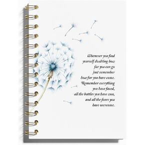 Inspirational Dandelion Notebook - Remember How Far You Have Come, Inspirational Gifts for Women, Motivational Journal, Hardcover Spiral Notebooks for Work Note Taking, 5.5x8.3