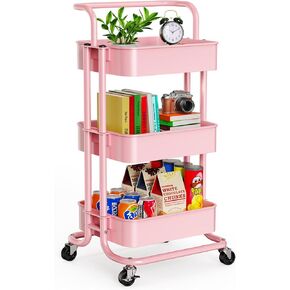 Pipishell 4 Tier Mesh Utility Cart, Rolling Metal Organization Cart with Handle and Lockable Wheels, Multifunctional Storage Shelves for Kitchen Living Room Office Black, PIUC12B