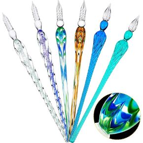 Zonon 6 Pcs Handmade Glass Dip Pen Crystal Glass Signature Pen Calligraphy Pen Dip Ink Pen Borosilicate Present Pen for Writing Drawing Signatures(Classic Color,Elegant Style)