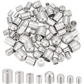 UNICRAFTALE 80Pcs 2 Styles 8 Sizes 304 Stainless Steel Cord Ends Metal End Caps Column Cord End Caps Leather Cord Ends Terminators Jewelry End Tip Bead Caps for DIY Bracelet Earrings Making