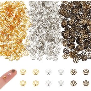 UNICRAFTALE About 2100Pcs 3 Colors Bead Caps Filigree Bead End Caps Metal Flower End Caps Hollow Multi-Petal Bead Caps Bracelet Making Bead Caps for Jewelry Making Supplies