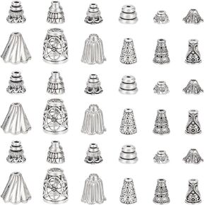 PH PandaHall 120pcs 12 Styles Bead Caps, Flower Cone End Cap Alloy Bead Cap Bails End Charm Caps Spacer Beads for Earring Bracelets Necklace Jewelry DIY Crafts Making, Antique Silver