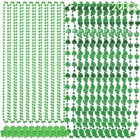 CAMIRUS 20Pcs St. Patrick's Day Shamrock, Irish Clover Green Bead Pendant, St. Patricks Day Metallic Shamrock Beaded for St. Patrick Party Dressing-up, Irish Holiday Decor