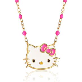 Hello Kitty Sanrio Women's Necklace Collection – Necklaces with Pink Enamel and Heart Charms, Officially Licensed