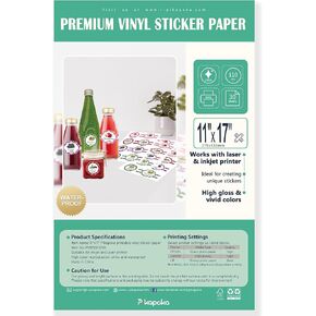 11x17 Removable Self-Adhesive Vinyl Sticker Paper, 30 Pack, Waterproof, Suitable for Laser and Inkjet Printer, Glossy (P1117SS110VG)