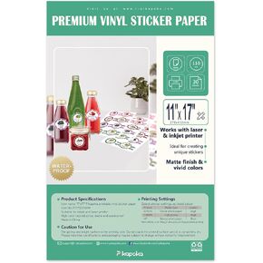 11x17 Removable Self-Adhesive Vinyl Sticker Paper, 30 Pack, Waterproof, Suitable for Laser and Inkjet Printer, Glossy (P1117SS110VG)