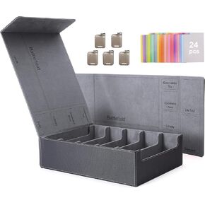 Venssu 5 Row Card Storage Box For Trading Cards With Dual-Function Playmat Lids,3800+ Mtg Deck Box With 24 Colorful Divider Tabs,Trading Card Storage Compatible with Magic Cards (Black and Purple)
