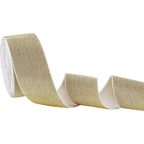 arricraft 5 Yards Gold Glitter Elastic Band, 2 Inch Ultra Wide Elastic Band Single Side Heavy Stretch Glitter Ribbon for Wedding Sewing Gift Wrapping Hair Bows Flower Arranging Home Decorating