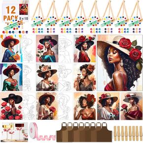 QUANWAISJ 12 Pack Sip and Paint Kit for Adults Girls Night, 8×10 Pre Drawn Canvas to Paint for Adults, Painting Date Night Party Supplies (Rose Garden)