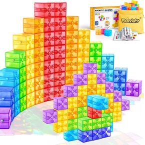 Magnetic Blocks - 32pcs Translucent Magnetic Building Blocks for Toddlers 1-3, STEM Rainbow Magnetic Cubes for Kids Ages 2-4, Magnet Toys for Kids 3-5, Christmas Birthday Gifts for Girls & Boys