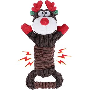Christmas Dog Toys with Squeaker, Plush Stuffed Animals Toys for Aggressive Chewers, Cute Squeak Toys for Large Medium Small Dogs, Interactive Dog Toys, Durable Dog Toys for Puppy Teething