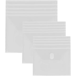 15pcs 3 Sizes Plastic Clear Envelopes Receipt Coupon Stickers Stamps Storage Case File Envelopes Organizer Holder