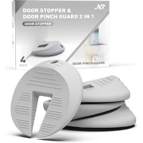 Door Stoppers and Door Pinch Guard 2 Function in 1, Sturdy Stack Up and Easy Store Design, Multi-Function Door Stoppers for Bottom/Side/Top of The Door, 4 Packs, Gray