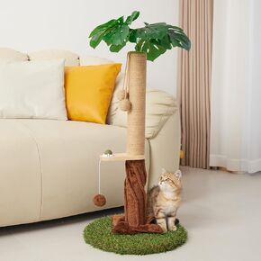 Cat Scratching Posts with Sisal Rope, Dangling Balls and Natural Healthy Catnip Balls, 33.86" Tall Cat Scratcher with Extra Cat Energy Ball for Indoor Cats Adults and Kitten