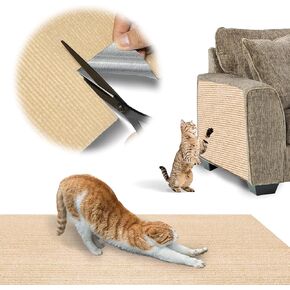 Trimmable Self-Adhesive Cat Scratch Carpet Mat 78.7"x15.7", Cat Scratch Furniture Protector, Replacement for Cat Tree Shelf Shelves and Cat Scratching Post, Easy DIY Cat Scratcher Cat Wall