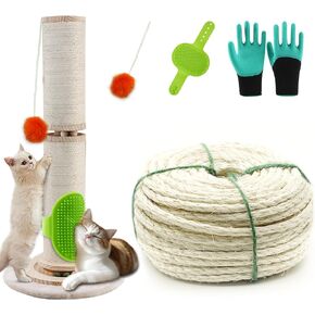 Sisal Rope for Cat Scratcher, Natural White 1/4" Sisal Rope with Cat Self Groomer & Cat Ball, Perfect for Revamping Old Scratchers, Crafting Custom Cat Posts (66ft)