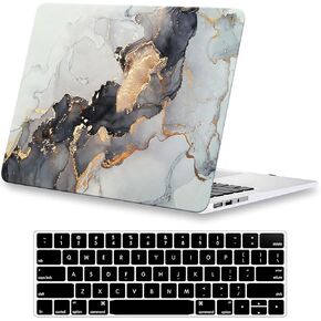 KEROM Compatible with Crocodile MacBook Pro 15 inch Case 2019 2018 2017 2016 Release A1990 A1707 with Touch Bar, Crocodile Skin Alligator Skin PU Leather Hard Shell Case & Keyboard Cover, Black