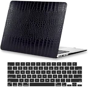 KEROM Compatible with MacBook Air 15 inch Case 2024 2023 Release M3 M2 A3114 A2941 with Liquid Retina Display & Touch ID, Crocodile Alligator Skin Faux Leather Hard Shell Case & Keyboard Cover, Black