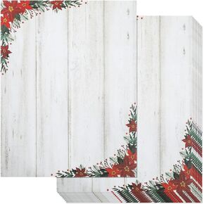 Pipilo Press 100 Sheets Poinsettia Flower Christmas Stationery Paper for Writing Letters, 8.5x11 Printer Friendly Festive Holiday Stationary to Make Personalized Greetings for Friends and Family