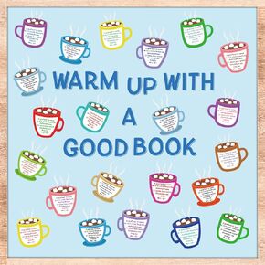 Winter Bulletin Board Set Hot Cocoa Marshmallow Classroom Decoration Warm Up With A Good Book Bulletin Board Decoration Cocoa Paper Cutouts for School Home Reading DIY Craft Chalkboard Wall Decor in Kuwait