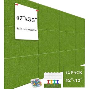 Felt Bulletin Board Felt Wall Tiles 12 Pack- 47"x35" Large Cork Board/Cork Tiles Alternative Safe Removable Felt Boards for Walls Felt Board for Office Felt Pin Board Pink
